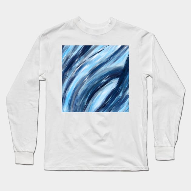 Blue Abstract Brushstrokes Long Sleeve T-Shirt by Elizabeth Karlson Art